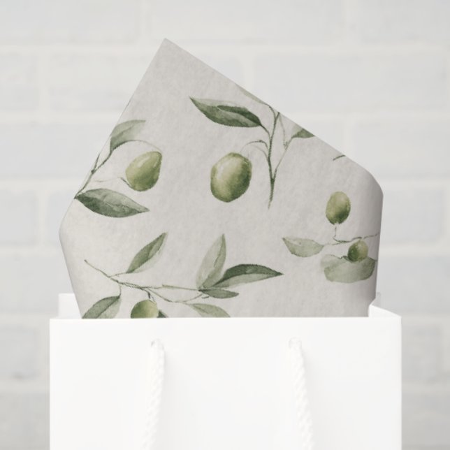 Papier Mousseline Motif méditerranéen de la Branche d'olive (Sac cadeau)