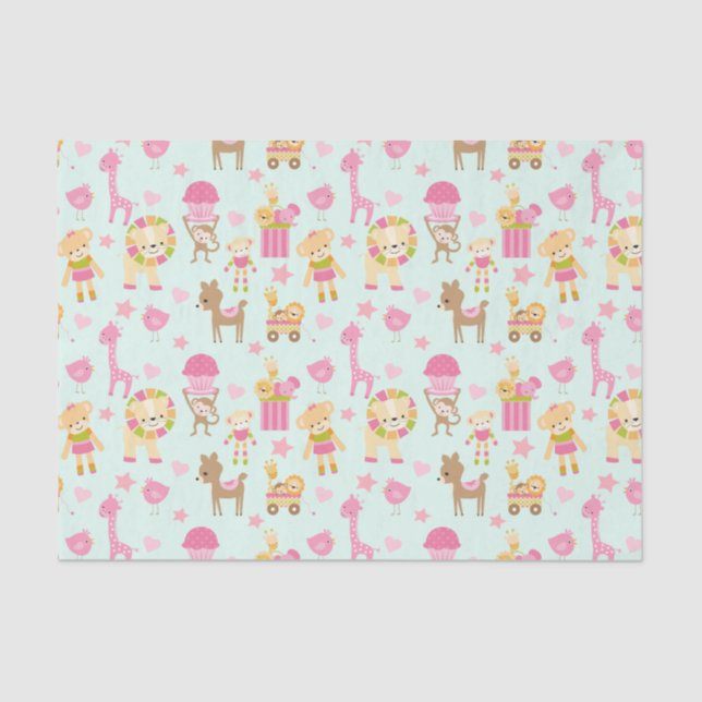 Papier Mousseline Motif mignon avec Animaux et Jouets heureux (Recto)