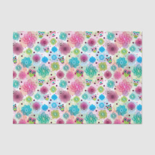 Papier Mousseline Motif mignon d'arrière - plan de hibou de fleur