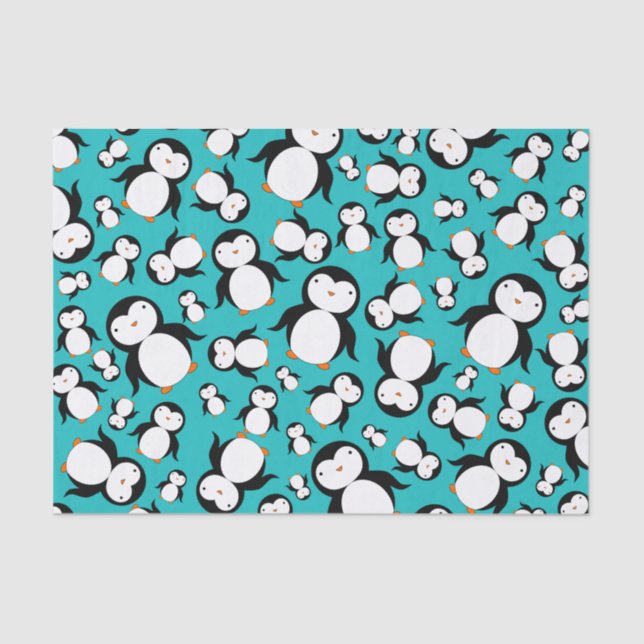 Papier Mousseline Motif mignon de pingouin de turquoise (Recto)