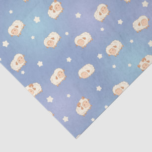 Papier Mousseline Motif mignon petit mouton sur bleu