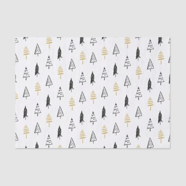 Papier Mousseline Motif moderne Black & Gold Christmas Tree (Recto)
