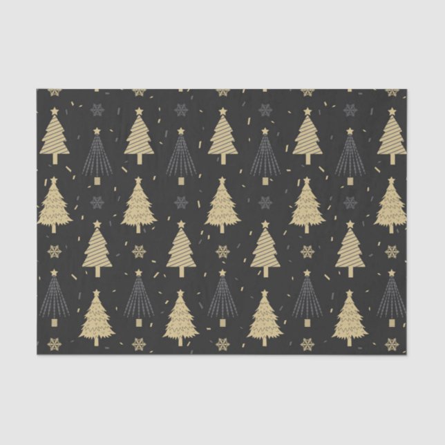 Papier Mousseline Motif moderne Black & Gold élégant sapin de Noël (Recto)
