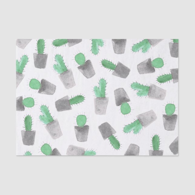 Papier Mousseline Motif moderne gris vert de cactus d'aquarelle (Recto)