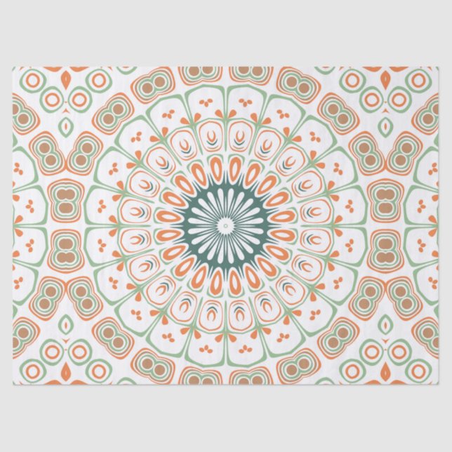 Papier Mousseline Motif moderne orange et vert Mandala (Recto)