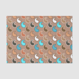 Papier Mousseline Motif moderne Paisley, Taupe, Turquoise et rouille