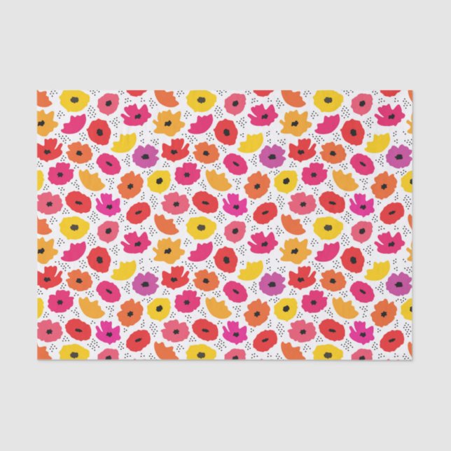 Papier Mousseline Motif moderne Pavot Rose Rouge Orange Floral Point (Recto)