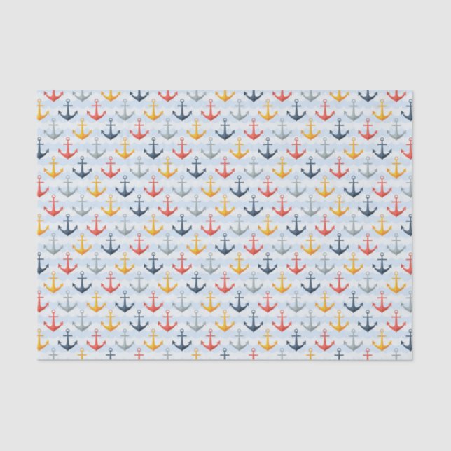 Papier Mousseline Motif nautique avec des Ancres (Recto)