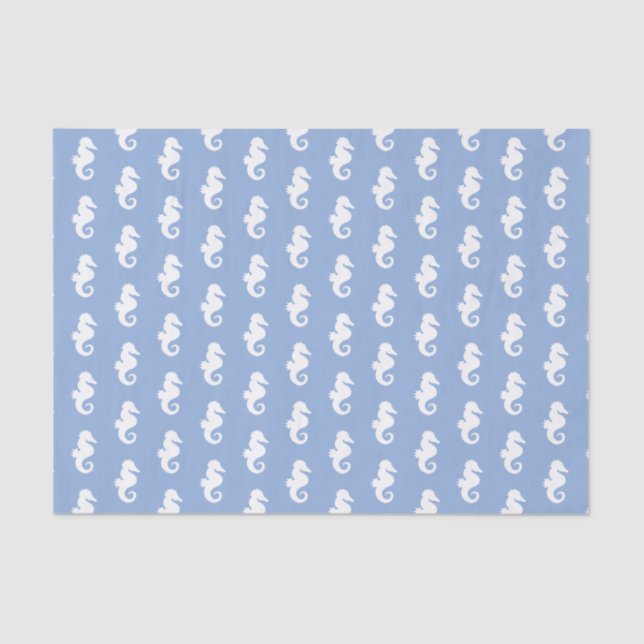 Papier Mousseline Motif nautique d'hippocampe de bleu de ciel (Recto)