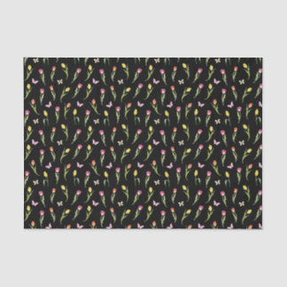 Papier Mousseline Motif noir de tulipes et papillons 