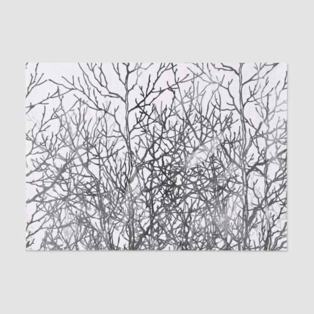 Papier Mousseline Motif noir et blanc de branches d'arbre (Recto)