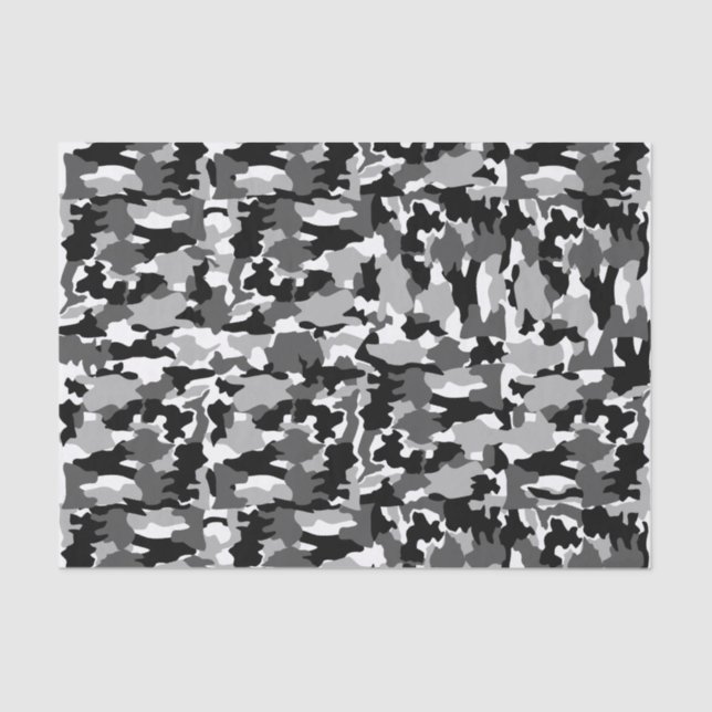 Papier Mousseline Motif noir et blanc de camouflage d'armée (Recto)