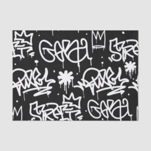 Papier Mousseline Motif noir et blanc de graffiti
