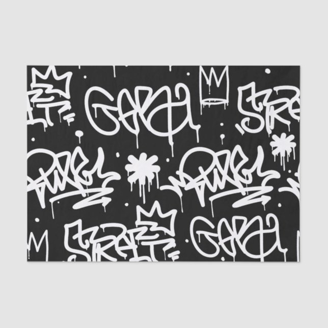 Papier Mousseline Motif noir et blanc de graffiti (Recto)