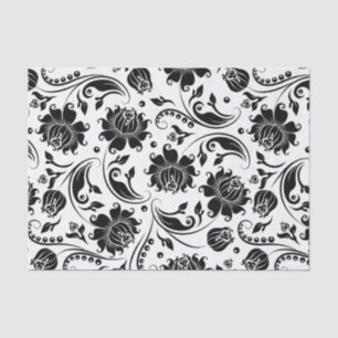 Papier Mousseline Motif noir Floral Damques Arrière - plan blanc