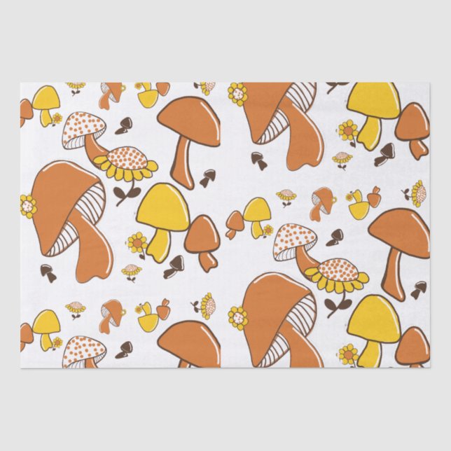 Papier Mousseline Motif nostalgique de champignons (Recto)