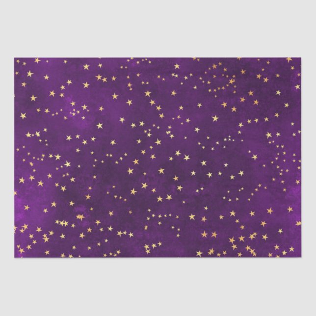 Papier Mousseline Motif nuit étoilée violet et jaune céleste (Recto)