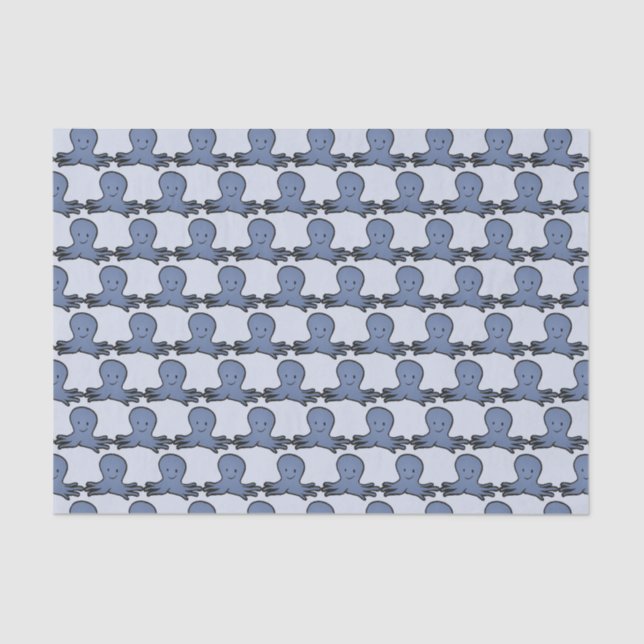 Papier Mousseline Motif octopus bleu carton (Recto)