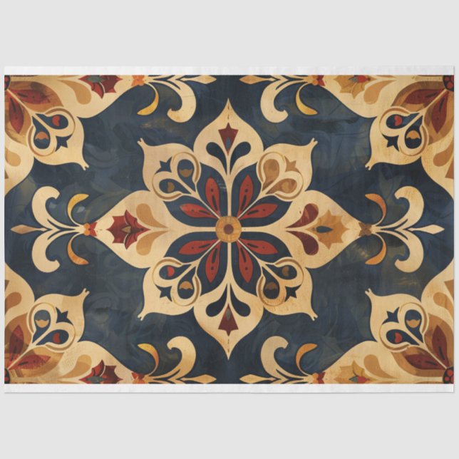 Papier Mousseline Motif ornemental arabesque tons or et foncés (Recto)