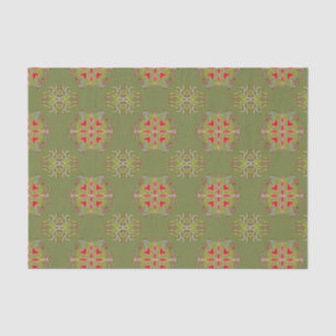 Papier Mousseline Motif ornemental vert olive