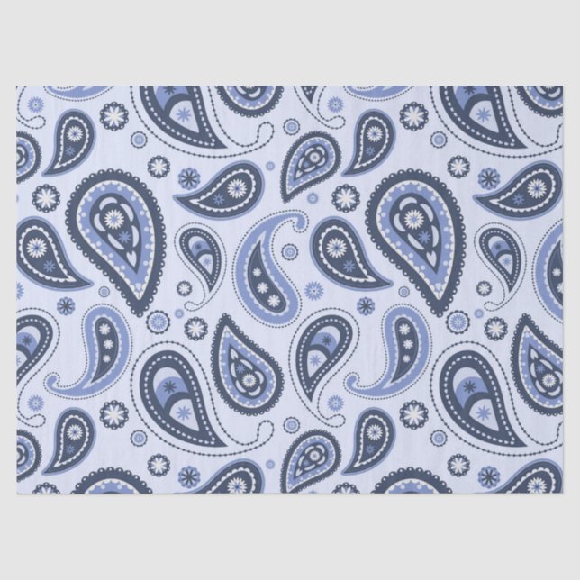 Papier Mousseline Motif Paisley Bleu (Recto)