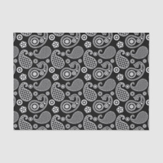 Papier Mousseline Motif Paisley, noir et blanc