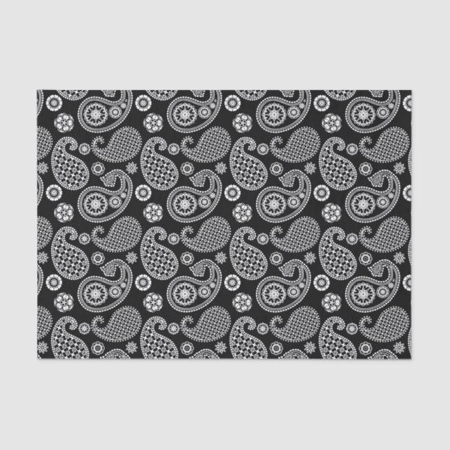 Papier Mousseline Motif Paisley, noir et blanc (Recto)