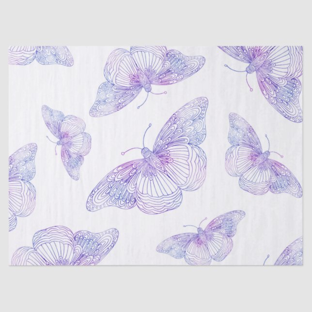 Papier Mousseline Motif papillon violet aquarelle (Recto)