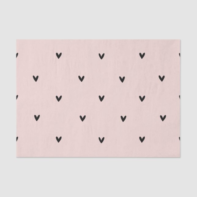 Papier Mousseline Motif Pastel Moderne Rose et Coeurs Noirs (Recto)