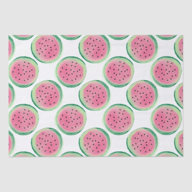 Papier Mousseline Motif pastèque rose et vert aquarelle (Recto)