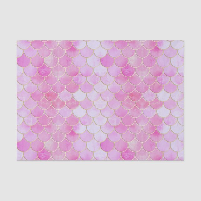Papier Mousseline Motif Pink Pastel & Gold Shimmer Mermaid (Recto)