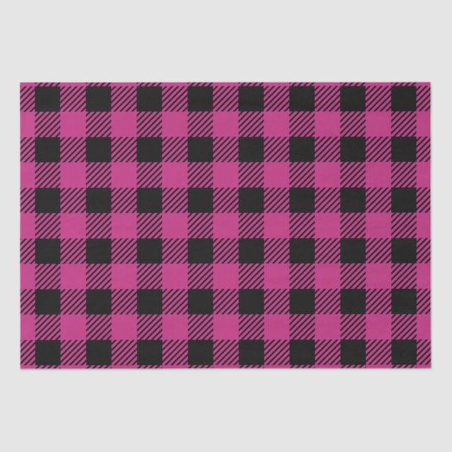 Papier Mousseline Motif Plaid Buffalo rose et noir (Recto)