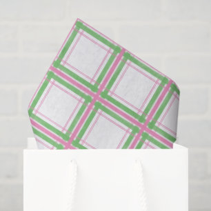 Papier Mousseline Motif Plaid rose, blanc et vert