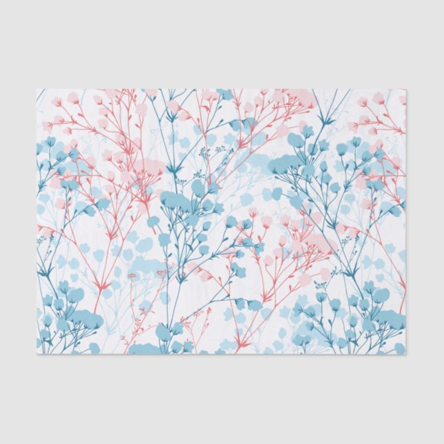 Papier Mousseline Motif Plante rose et bleu printemps (Recto)