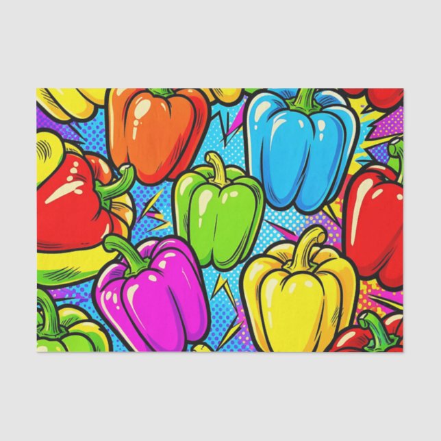 Papier Mousseline Motif Poivrons Pop Art (Recto)
