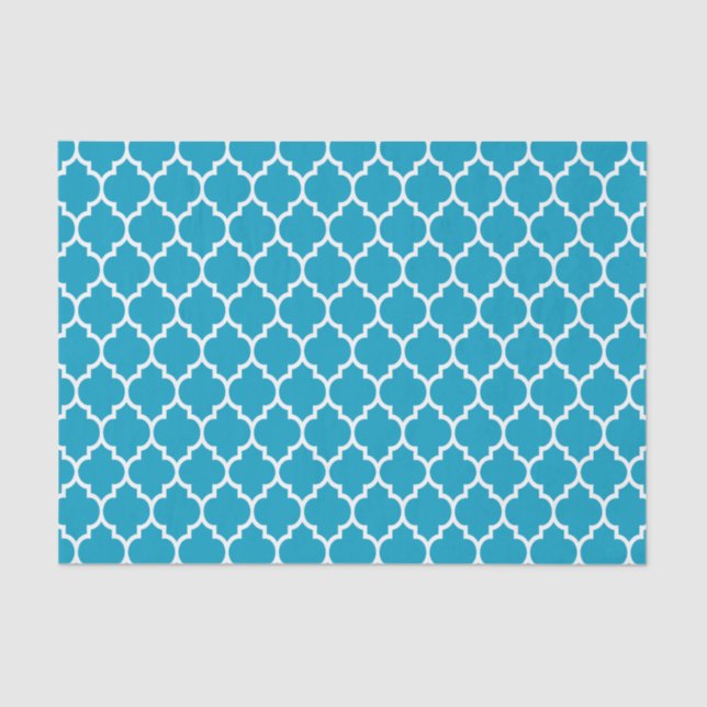 Papier Mousseline Motif Quatrefoil blanc Turquoise (Recto)
