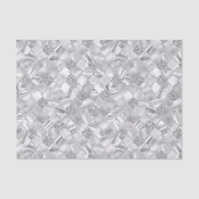 Papier Mousseline Motif Quatrefoil Marocain Argent (Recto)