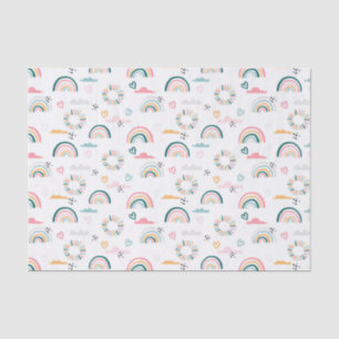 Papier Mousseline Motif Rainbows & Hearts