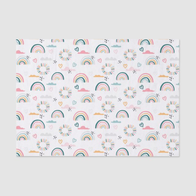 Papier Mousseline Motif Rainbows & Hearts (Recto)