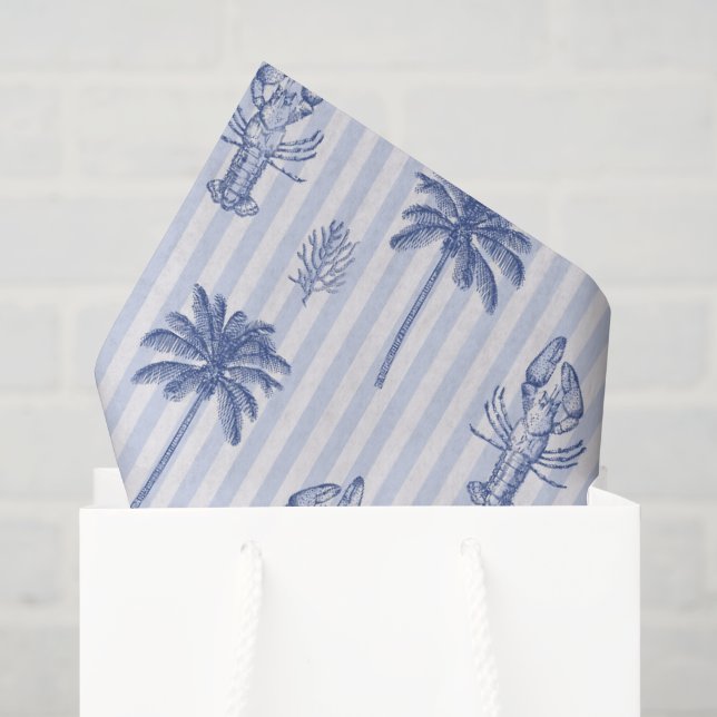 Papier Mousseline Motif rayé bleu maritime côtier (Sac cadeau)