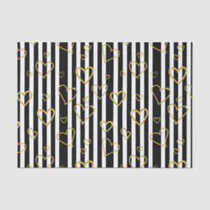 Papier Mousseline Motif rayé cœurs dorés Prépa