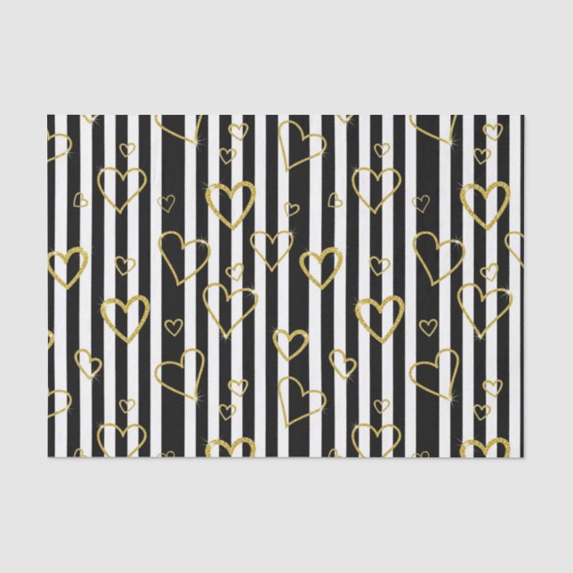 Papier Mousseline Motif rayé cœurs dorés Prépa (Recto)