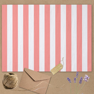 Papier Mousseline Motif rayé élégant blanc corail