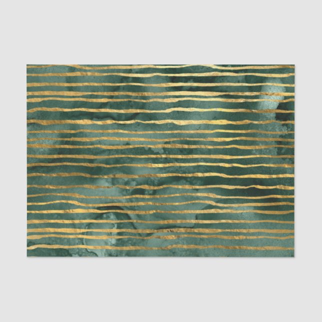 Papier Mousseline Motif rayé vert et or (Recto)