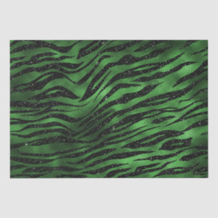 Papier Mousseline Motif Rayures de Tigre Pailleté Vert Glam