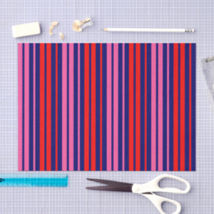 Papier Mousseline Motif rayures verticales bleu marine rouge rose