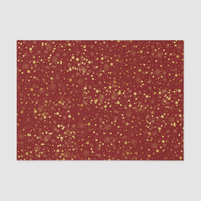 Papier Mousseline Motif Red & Golden Star (Recto)