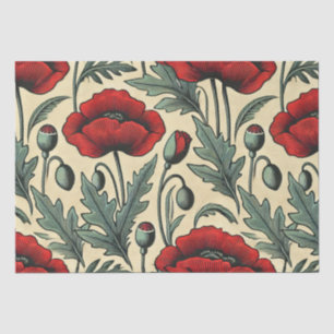 Papier Mousseline Motif Red Poppies d'inspiration vintage