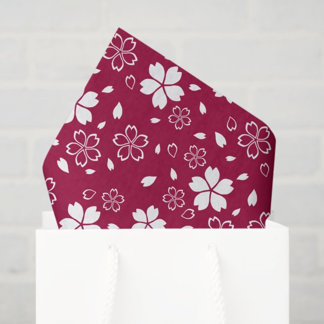 Papier Mousseline Motif Red Sakura (Sac cadeau)