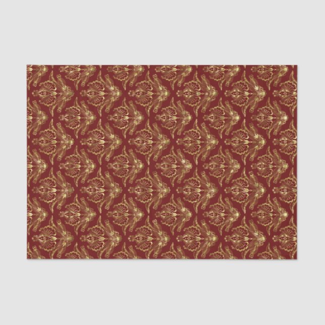 Papier Mousseline Motif Red & Shiny Gold Floral Damaches (Recto)